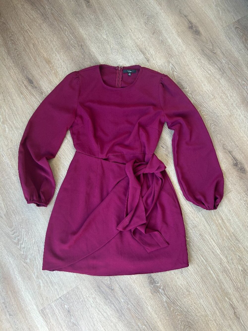 Lulus Believe It Or Knot Wine Red Long Sleeve Tie-front Skater Dress - Size M